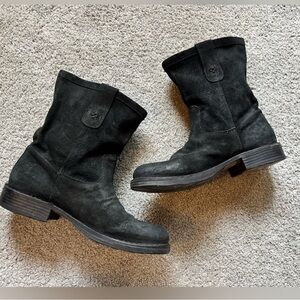 Fiorentini + Baker Black Suede Leather Mid Calf Pull On Moto Boots ITALY